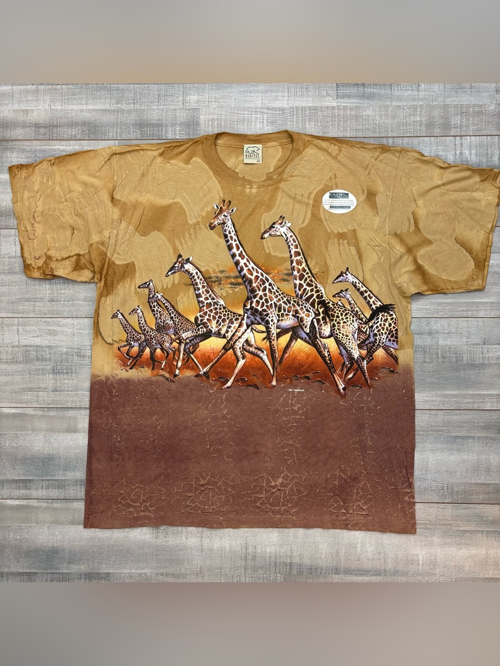 VTG Habitat Nature Giraffe AOP Rain Washed Tee Shirt Adult 2XL Wildlife Zoo NWOT